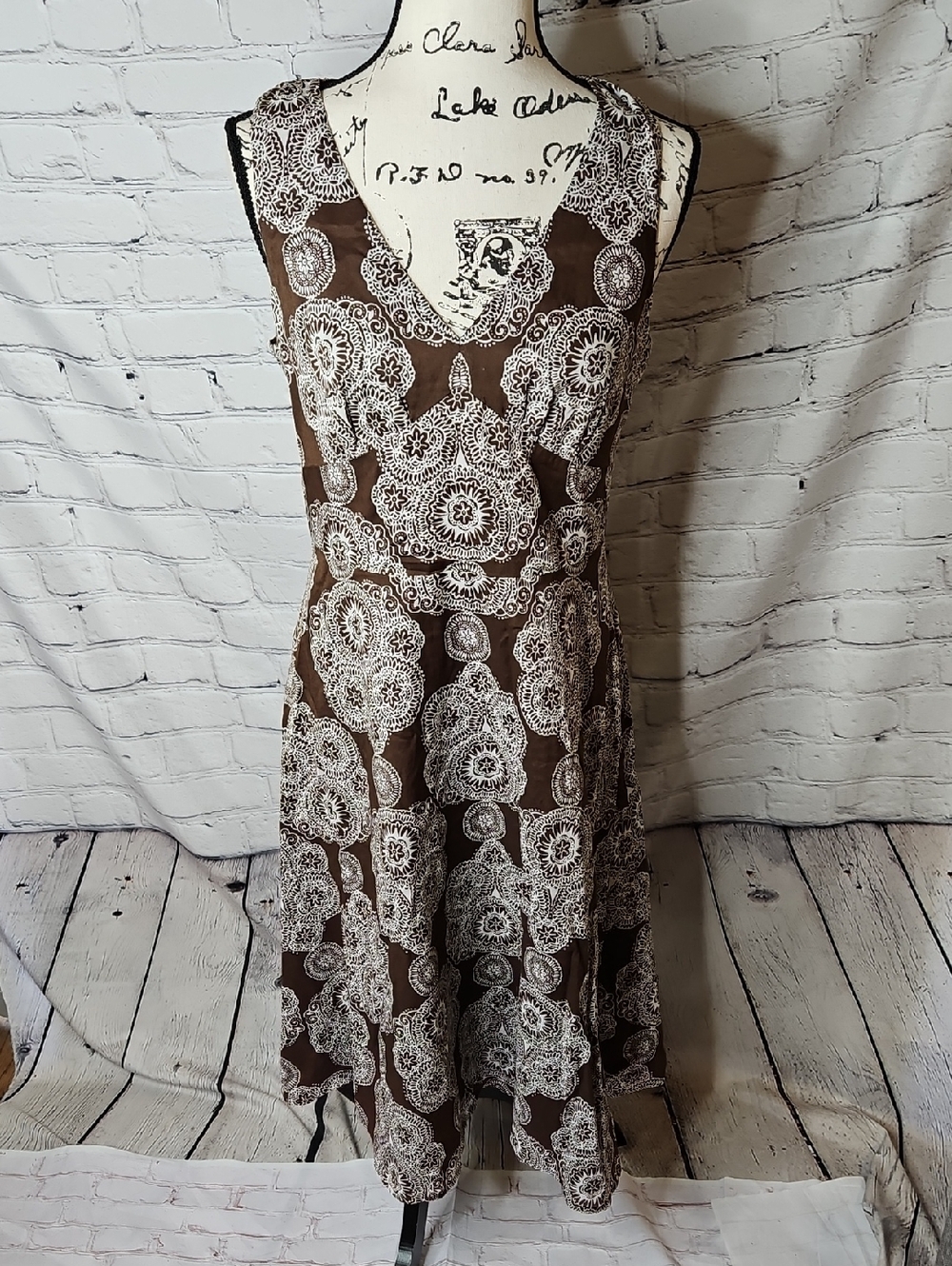 Jones New York Signature Sleeveless Cotton Dress Brown/White Size 8